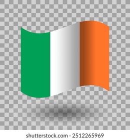 Vetor da bandeira irlandesa. Fundo transparente isolado da bandeira ondulada da Irlanda. Ícone do símbolo da Bandeira da Irlanda.