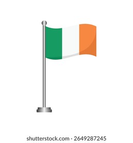 Ireland Flag Waving on Flagpole Vector
