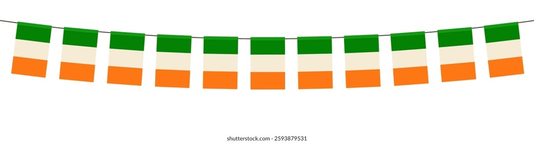 Ireland flags garland isolated on white background. Design concept for St. Patrick's Day, festival, carnival, national holidays, ets.