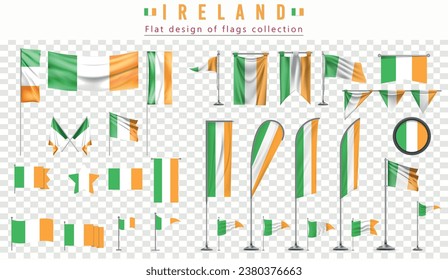 Ireland flags set, flat design of flags Collection