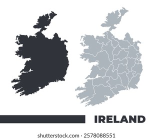 Ireland flat and border outline vector maps