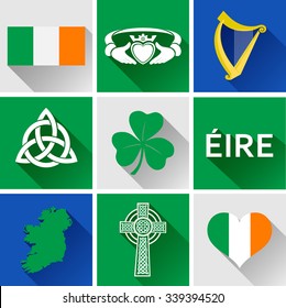 Ireland Flat Icon Set. Vector graphic flat icon images of landmarks and symbols representing the Republic of Ireland.