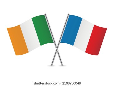 Ireland and France flags. Irish and French flags isolated on white background. Vector illustration.