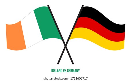 Ireland and Germany Flags Crossed And Waving Flat Style. Official Proportion. Correct Colors.