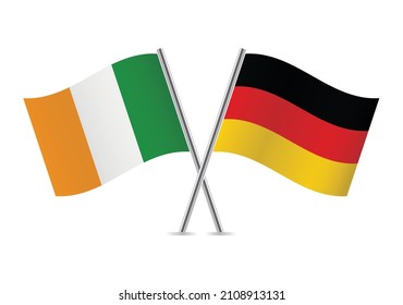 Ireland and Germany flags. Irish and German flags isolated on white background. Vector illustration.