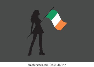 Ireland girl with flag, Flag of Ireland national country symbol illustration Vector, Rectangle Ireland flag illustration, Flat vector illustration
