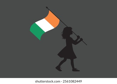 Ireland girl with flag, Flag of Ireland national country symbol illustration Vector, Rectangle Ireland flag illustration, Flat vector illustration
