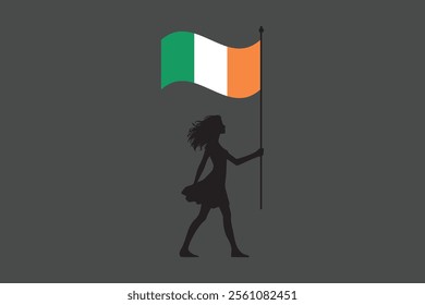 Ireland girl with flag, Flag of Ireland national country symbol illustration Vector, Rectangle Ireland flag illustration, Flat vector illustration
