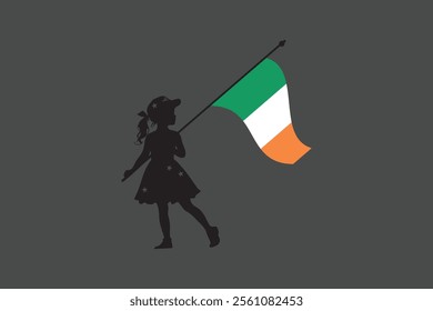 Ireland girl with flag, Flag of Ireland national country symbol illustration Vector, Rectangle Ireland flag illustration, Flat vector illustration
