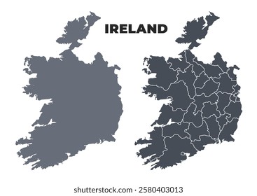 Ireland grey political map simple flat illustration set