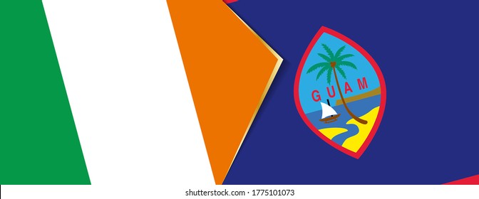 Ireland and Guam flags, two vector flags symbol of relationship or confrontation.