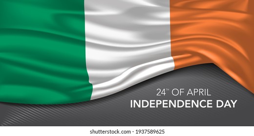 Ireland happy independence day greeting card, banner with template text vector illustration. Irish memorial holiday 24th of April design element with 3D flag with stripes