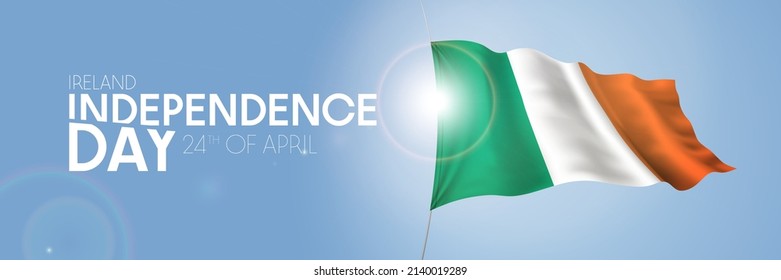 Ireland happy independence day greeting card, banner with template text vector illustration. Irish memorial holiday 24th of April design element with 3D flag with stripes