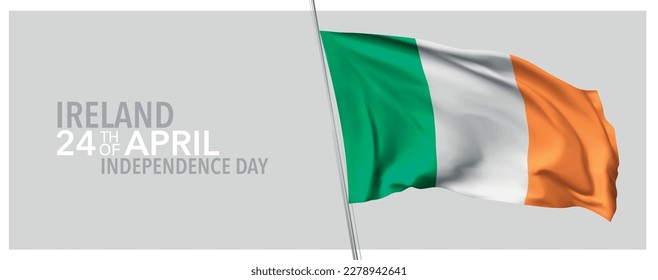 Ireland happy independence day greeting card, banner with template text vector illustration. Irish memorial holiday 24th of April design element with 3D flag with stripes