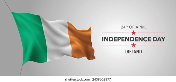 Ireland happy independence day greeting card, banner with template text vector illustration. Irish memorial holiday 24th of April design element with 3D flag with stripes