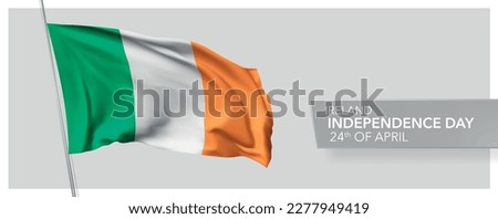 Ireland happy independence day greeting card, banner vector illustration. Irish national holiday 24th of April design element with 3D flag