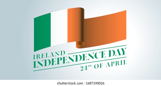 Ireland happy independence day vector banner, greeting card. Irish wavy flag in nonstandard composition for 24th of April national holiday