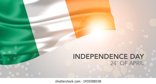 Irland glückliche Unabhängigkeit Tag, Vektorbanner, Grußkarte. Irische realistische Flagge im 24. April nationalen patriotischen Feiertag horizontale Design