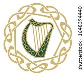 Ireland Harp musical instrument, illustration on the theme of St. Patricks day celebration, isolated on white, vector illustration