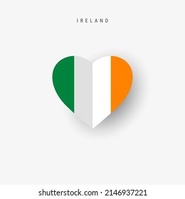 Ireland heart shaped flag. Origami paper cut Irish national banner. 3D vector illustration isolated on white with soft shadow.
