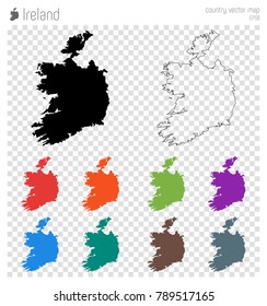 Ireland high detailed map. Country silhouette icon. Isolated Ireland black map outline. Vector illustration.