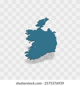 Ireland high detailed vector representation of country silhouette. 3D map on transparent background with dropped shadow. For educational, decorative, or informational use.