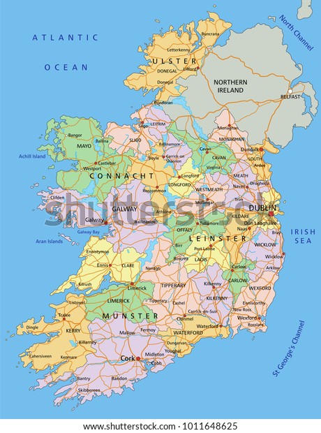 Ireland Highly Detailed Editable Political Map Stock Vector (Royalty ...