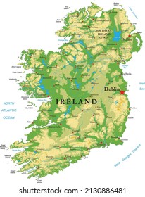 Ireland highly detailed physical map