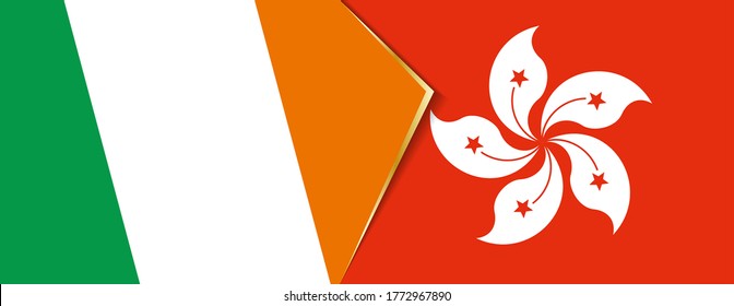 Ireland and Hong Kong flags, two vector flags symbol of relationship or confrontation.