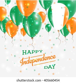 Ireland Independence Day Celebration Balloons. Flying Rubber Celebration Balloons in Colors of the Ireland National Flag. Happy Ireland Day Celebration Balloons, Stars and Sparkles.