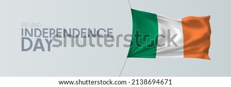 Ireland independence day vector banner, greeting card. Irish wavy flag in 24th of April national patriotic holiday horizontal design