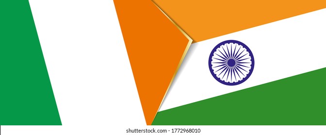Ireland and India flags, two vector flags symbol of relationship or confrontation.