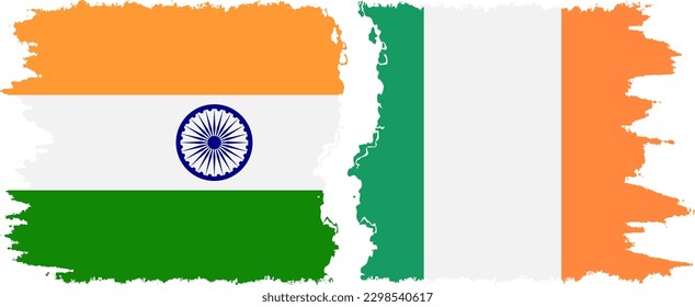 Ireland and India grunge flags connection, vector