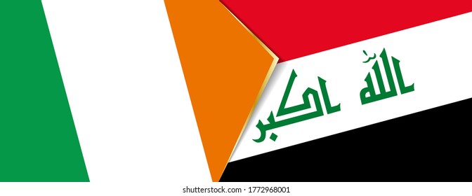 Ireland and Iraq flags, two vector flags symbol of relationship or confrontation.