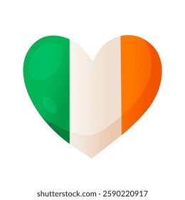 Ireland Irish National Flag in heart shape isolated on white background. St. Patrick's Day holiday.