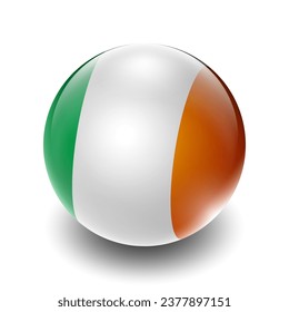 Irland (IRL) Irish Nation Flag 2.5D Isometrische Sicht, Glossy Sphere Design, Flaggensymbol Symbol, Button Presentation Element Template einzeln auf weißem Hintergrund