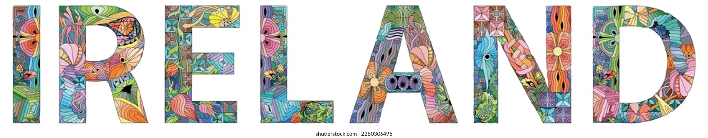 Ireland is an island in the North Atlantic Ocean, in north-western Europe. Vector decorative zentangle object.