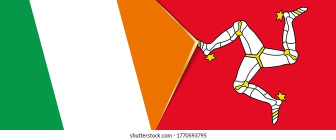 Irland und die Isle of Man Flaggen, zwei Vektorfahnen Symbol für Beziehung oder Konfrontation.