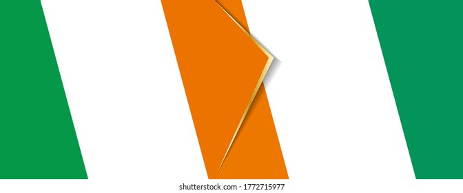 Ireland and Ivory Coast flags, two vector flags symbol of relationship or confrontation.