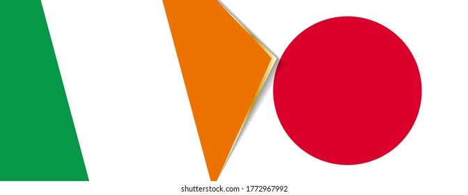 Ireland and Japan flags, two vector flags symbol of relationship or confrontation.
