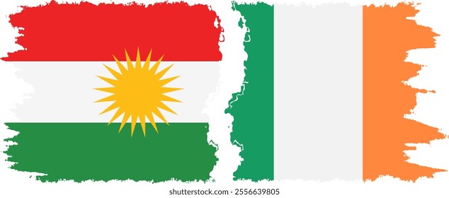 Ireland and  Kurdistan grunge flags connection, vector