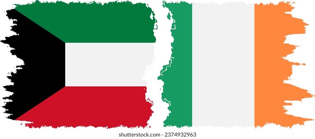 Ireland and Kuwait grunge flags connection, vector