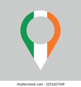 Ireland location pin, gps marker, made in Ireland symbol, find us sign, green, white and orange colors, vector