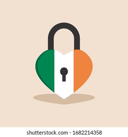 ireland lockdown love symbol. Coronavirus pandemic puts ireland on lockdown with isolated background.