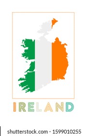 Ireland Logo. Map of Ireland with country name and flag. Beautiful vector illustration.