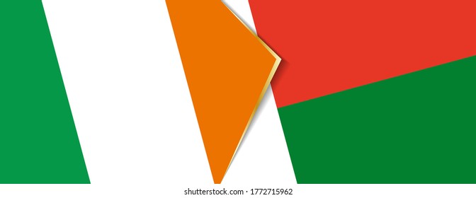 Ireland and Madagascar flags, two vector flags symbol of relationship or confrontation.