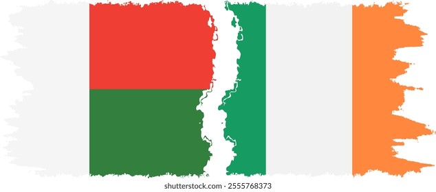 Ireland and Madagascar grunge flags connection, vector