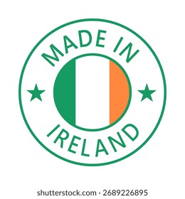 Irlanda Hecho en el sello en círculo con la Plantilla de Vector de la bandera sobre fondo blanco