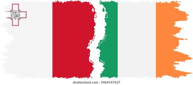 Ireland and Malta grunge flags connection, vector