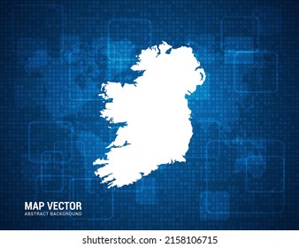 Ireland map with abstract blue background technology pixel board texture.